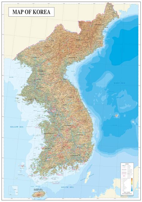 Large detailed physical map of North and South Korea. North and South ...