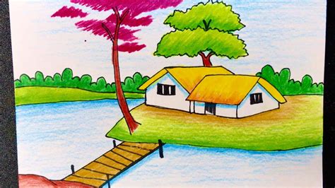 Hướng dẫn vẽ tranh phong cảnh làng quê đon giản mà đẹp | how to draw ...