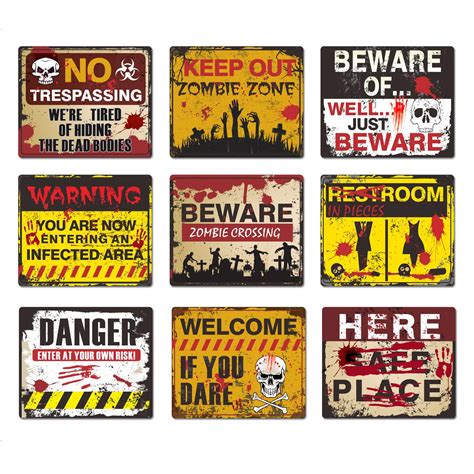 Buy Halloween Decorations 9 Pack Beware Signs Halloween Signs Haunted ...