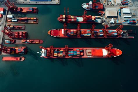 Premium Photo | Aerial view of container cargo ship in ports