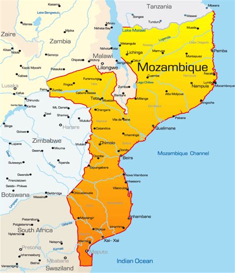 Mozambique Map Showing Attractions & Accommodation