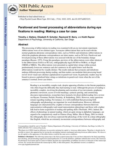 (PDF) Parafoveal and Foveal Processing of Abbreviations During Eye ...