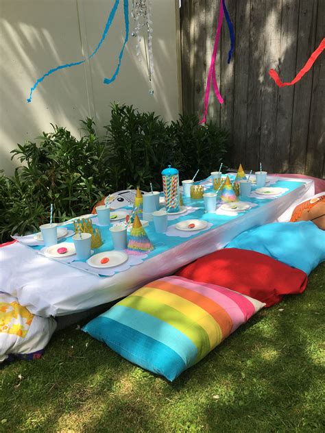 Rainbow picnic party | Picnic party, Table decorations, 3rd birthday