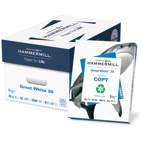 Hammermill Great White Recycled Copy Paper, 92 Brightness, 20 lb, 8 1/2 ...