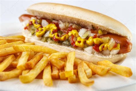 Hot dog with fries Stock Photo by ©arskajuhani 99691758