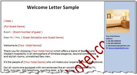 Welcome letter format used in hotels {loadposition amp-title ...