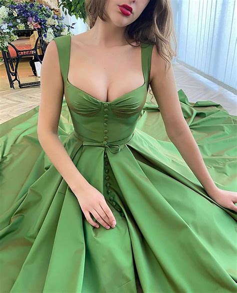 Elegant Green Prom Dress Fairy Straps Taffeta Long Prom Dress | Etsy UK