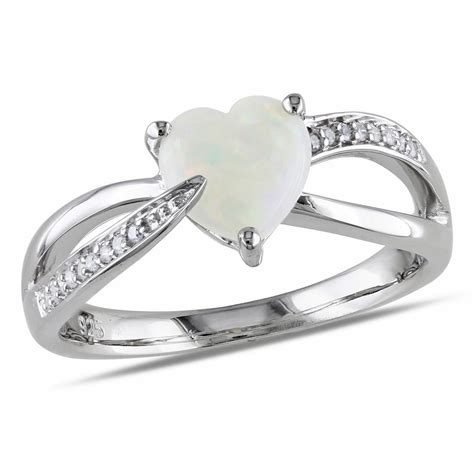 Asteria 0.88 Carat T.G.W. Opal and Diamond-Accent Sterling Silver Heart ...