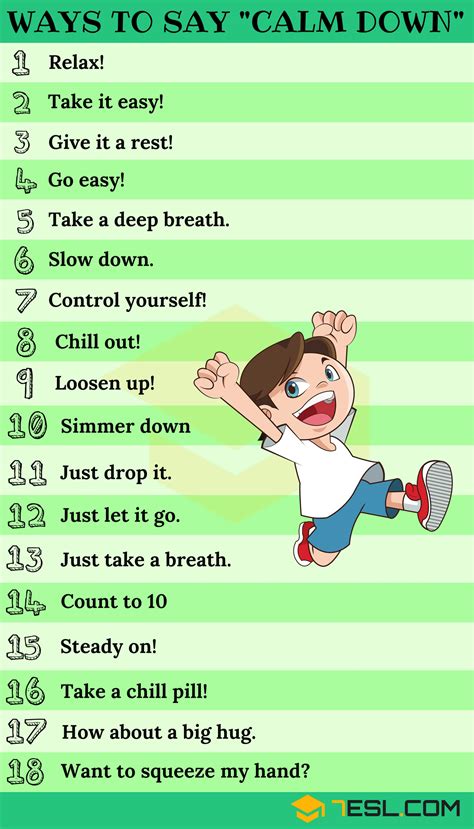 40 Ways To Say "Calm Down" in English (Formal, Informal) • 7ESL