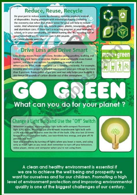 Go green - Poster and questions - ESL worksheet by treasure0911