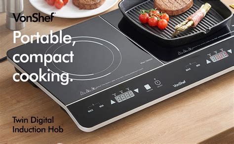 VonShef Twin Induction Hob - Compact, Portable, Ceramic Tabletop ...