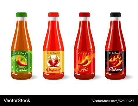 Hot chili sauce bottle package and label design Vector Image