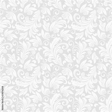 Seamless grey background with white pattern in baroque style. Vector ...