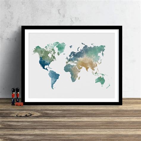 World Map Watercolor Illustration Art Print Large Map Print | Etsy