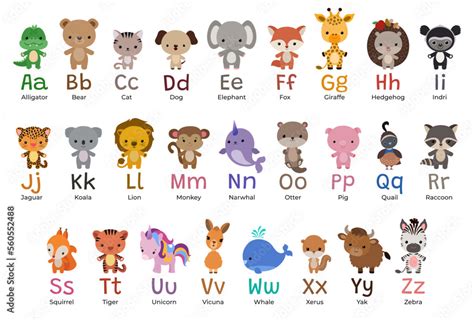 Kawaii animal alphabet. Cartoon animals English alphabet poster. Baby ...