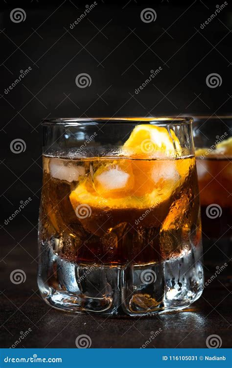 Negroni Cocktail in Glass on Dark. Stock Image - Image of american ...