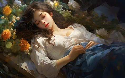 Premium AI Image | young woman sleeping on her bed digital painting