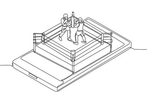 anillo de boxeo de dibujo de una sola línea continua con dos boxeadores ...