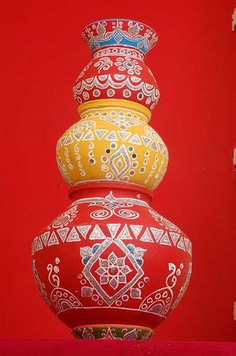 Indian decorated Matka | Pottery painting designs, Painted pots diy ...