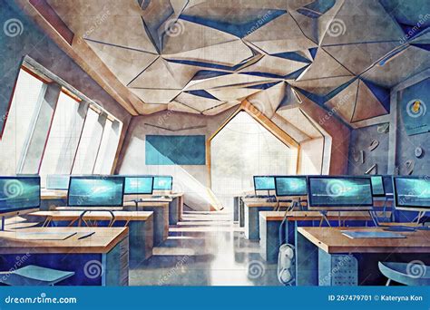 Futuristic School Interior Project, Illustration Stock Illustration ...