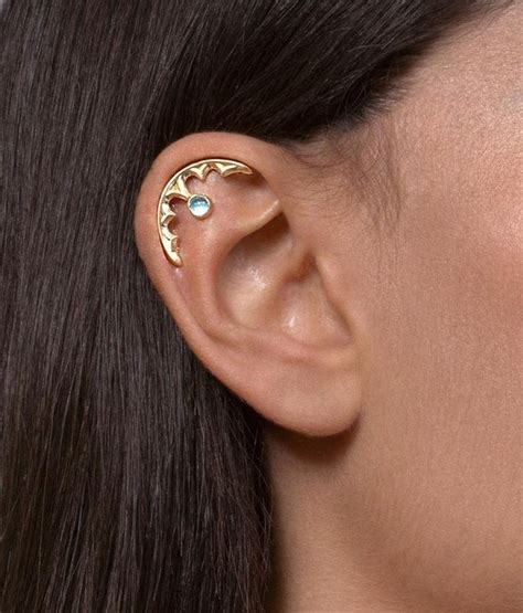 Gold Gothic Helix Earring with Gemstone - helix stud , gold helix ...