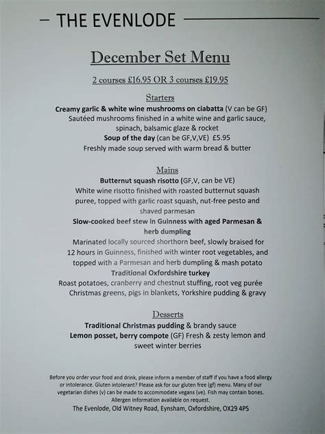 Menu at The Evenlode pub & bar, Eynsham