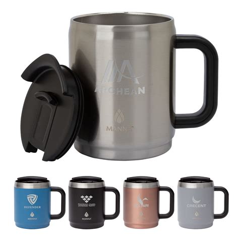 Manna 14 oz. boulder stainless steel camping mug w handle | SWAGBOX.COM