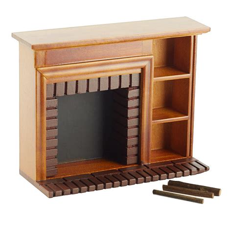 Dollhouse Miniature Walnut Fireplace With Shelves - Living Room ...