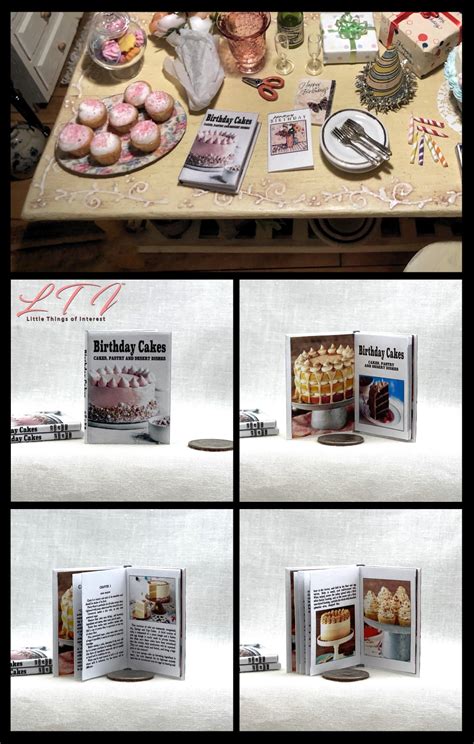 BIRTHDAY CAKE COOKBOOK Miniature Playscale Readable Illustrated 1/6 ...