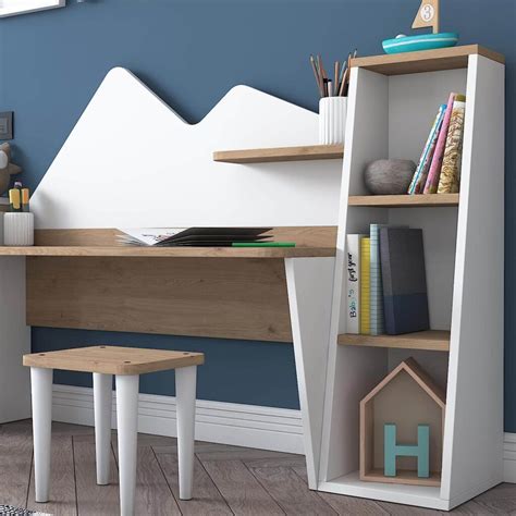 Kid's Study Desk with Bookshelf + 2 Stools for Ages 3-8 - Lawa Furniture