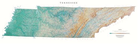 Tennessee Topographical Wall Map By Raven Maps, 21 X 65 Decoración De ...