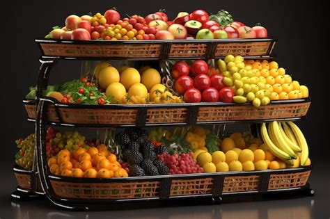 Premium Photo | A display of fruits and vegetables in baskets.