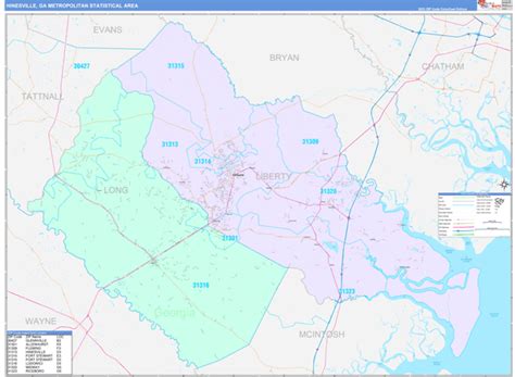 Hinesville, GA Metro Area Wall Map Color Cast Style by MarketMAPS ...