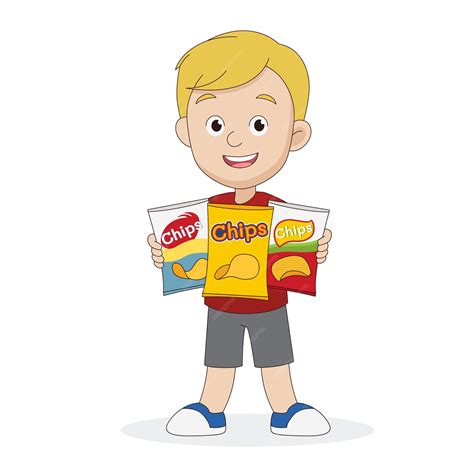 Premium Vector | Little boy illustration eating potato chips