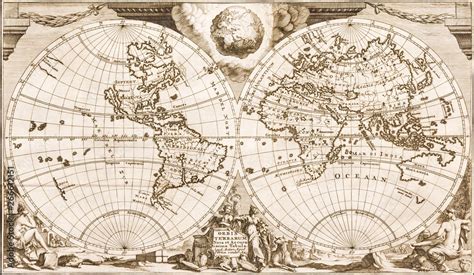 Antique world map of the 18th century, old paper Stock Photo | Adobe Stock