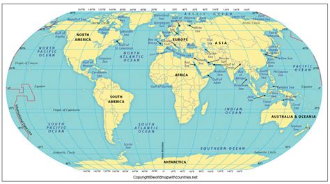 World Map With Continents And Oceans Printable