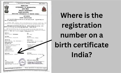 Where is the registration number on a birth certificate in India?