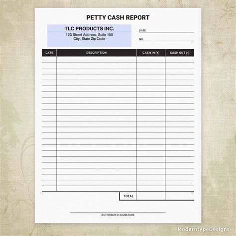 Petty Cash Report Printable Form (editable) | Moderntype Designs