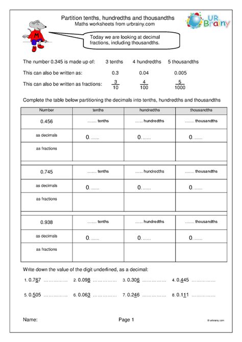 decimal worksheets - decimals tenths and hundredths worksheet - Lucius ...