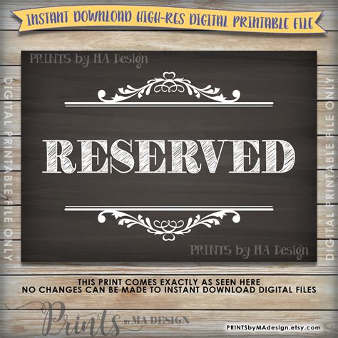 Reserved Sign, Reserved Seats, Saved Section or Area, Reserved Table ...