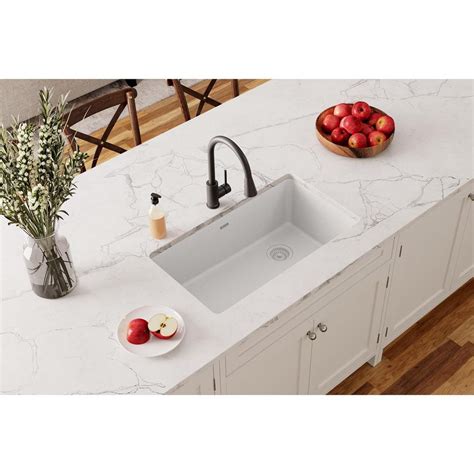 Elkay Quartz Classic White Quartz 33 in. Single Bowl Undermount Kitchen ...