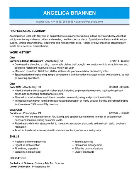 2022 Chef Resume Example + Guide | MyPerfectResume