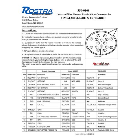 6L80 6L90 GM and 6R80 Ford External Wiring Harness Repair Pigtail 2006 ...