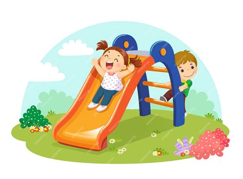 Premium Vector | Illustration of cute kids having fun on slide in ...