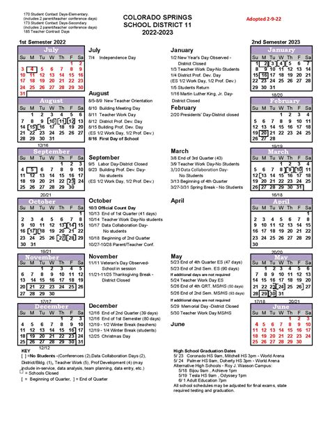 Colorado Springs School District 11 Calendar 2022-2023