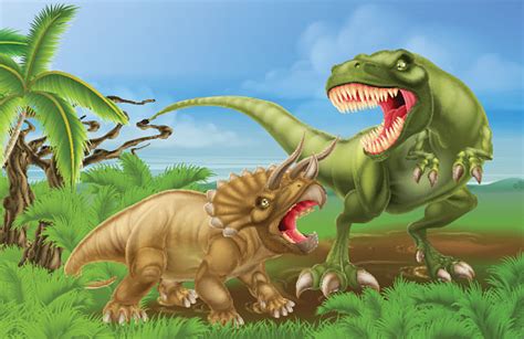 Trex Dinosaurier Kampf Szene Triceratops Stock Vektor Art und mehr ...