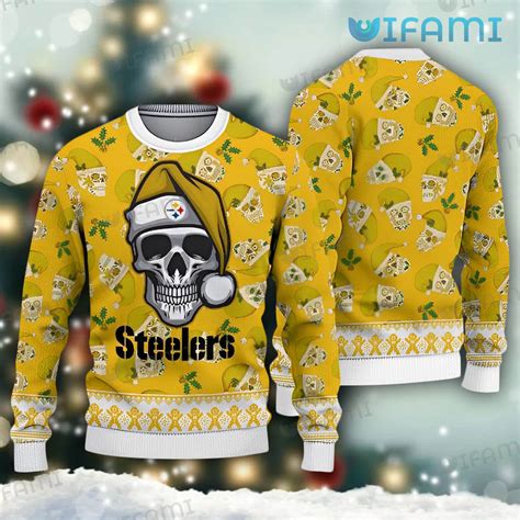 Steelers Christmas Sweater Santa Sugar Skull Pattern Pittsburgh ...