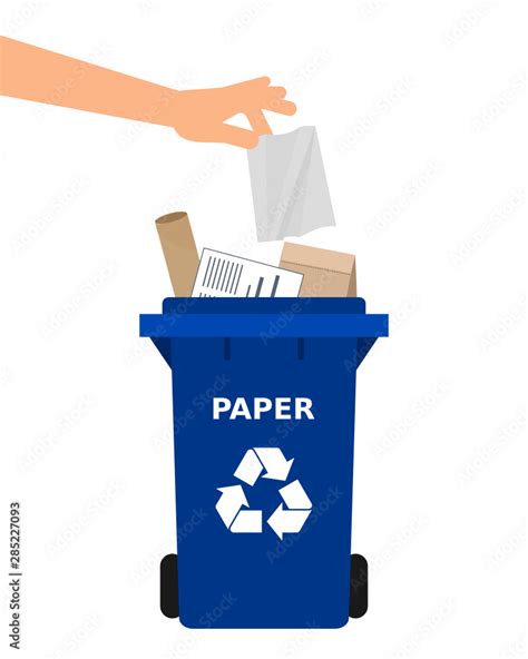 Hand throwing a paper into a recycle bin. Paper recycling, segregate ...