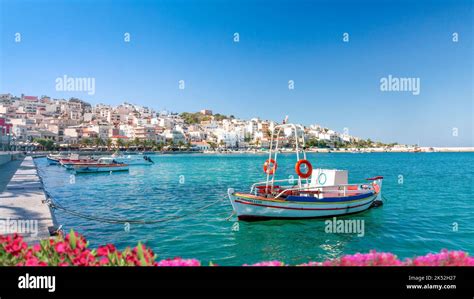 Sitia, Crete, Greece; October 4, 2022 - Fishing boats moored at the ...