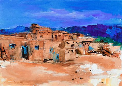 Taos Pueblo Village Painting by Elise Palmigiani